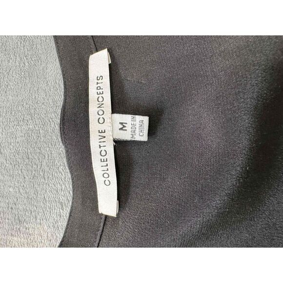 Collective Concepts Silk Black Short Sleeve Tunic Blouse Pleated Detail Medium - Picture 4 of 7